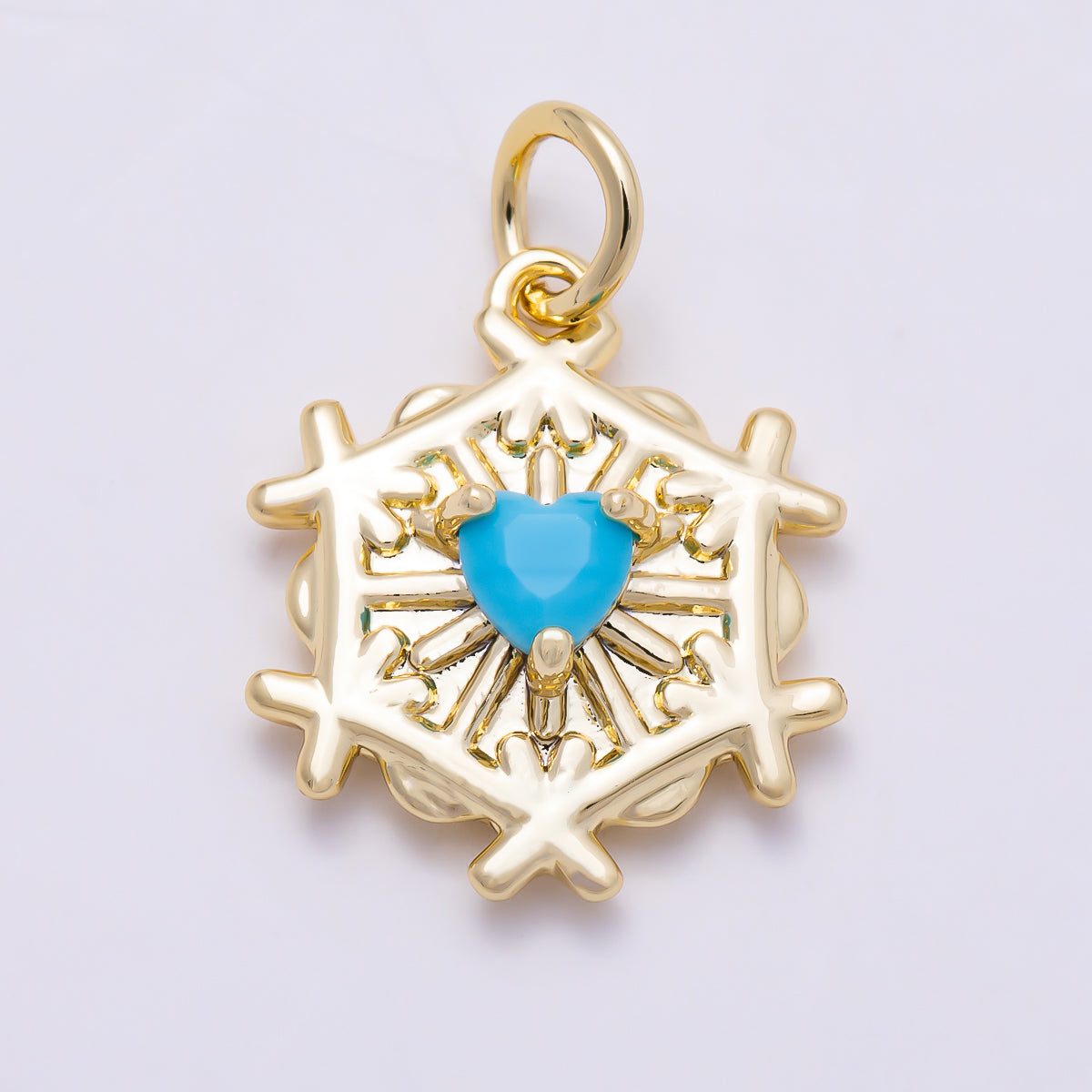16K Gold Filled 16mm Turquoise Heart CZ Snowflake Charm in Gold & Silver | Charms-01855 - Charms-01856