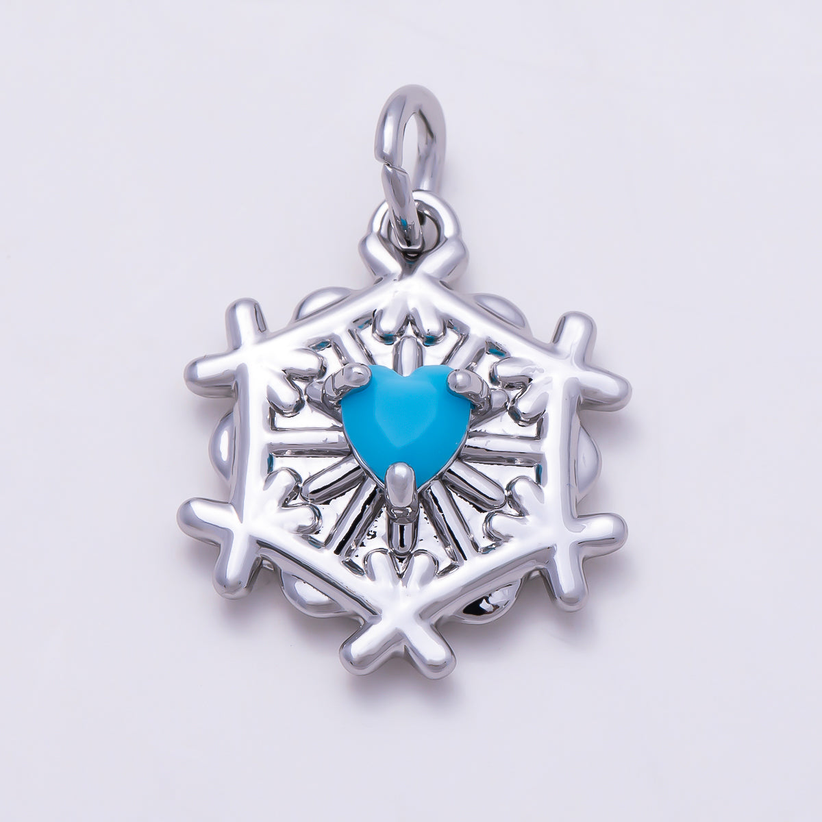 16K Gold Filled 16mm Turquoise Heart CZ Snowflake Charm in Gold & Silver | Charms-01855 - Charms-01856
