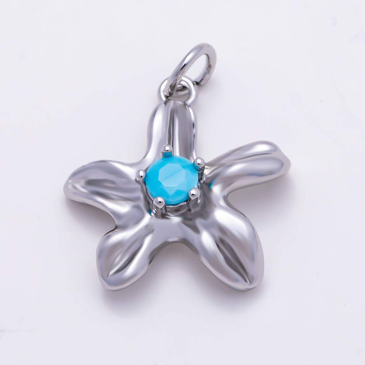 16K Gold Filled 17mm Turquoise CZ Organic Five Petals Flower Charm | Charms-01859 - Charms-01860
