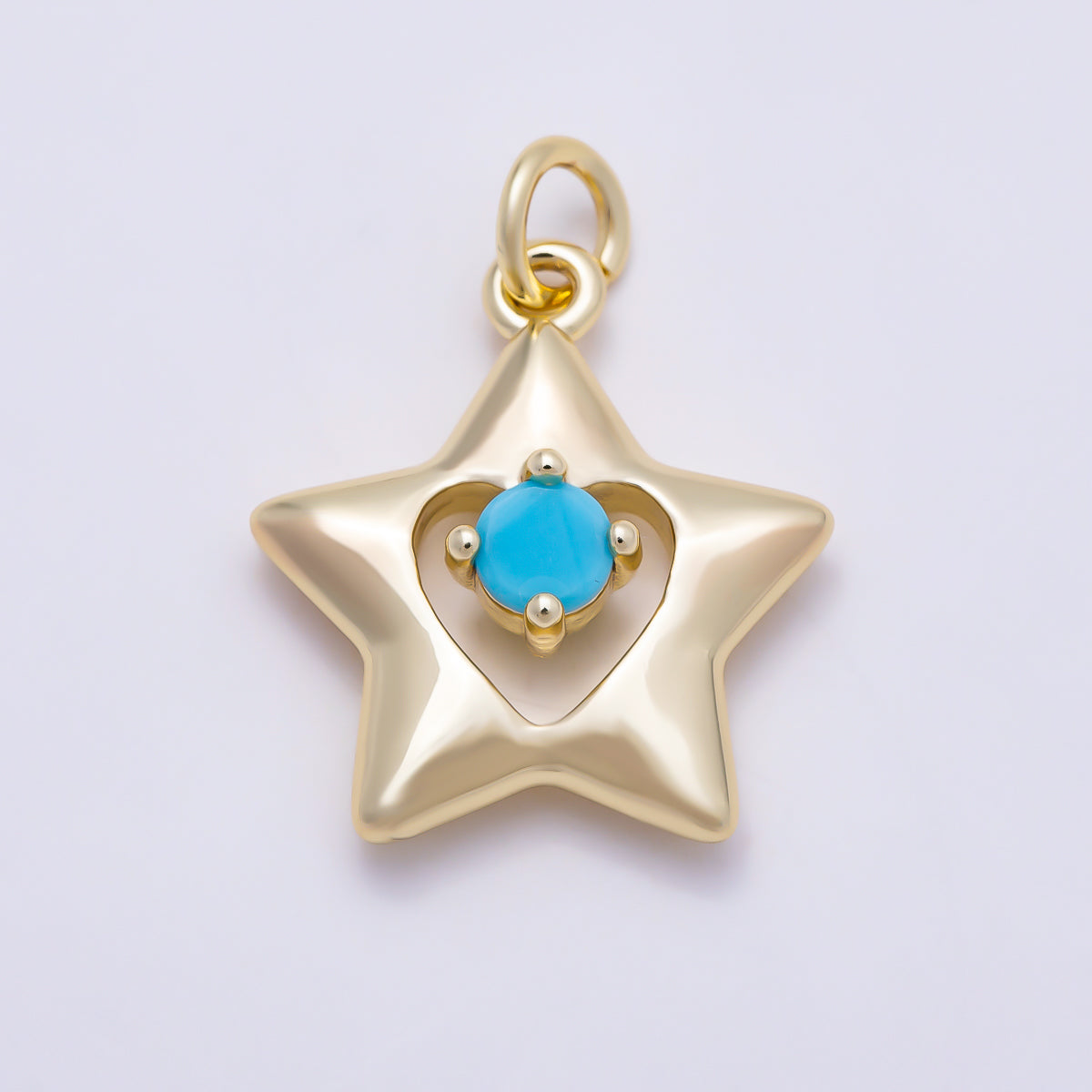 16K Gold Filled 18mm Turquoise CZ Puffy Star Heart Cutout Charm in Gold & Silver | Charms-01861 - Charms-01862