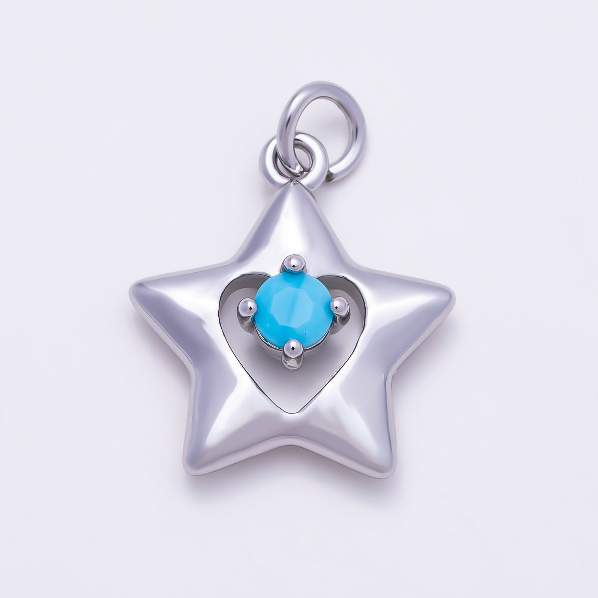 16K Gold Filled 18mm Turquoise CZ Puffy Star Heart Cutout Charm in Gold & Silver | Charms-01861 - Charms-01862