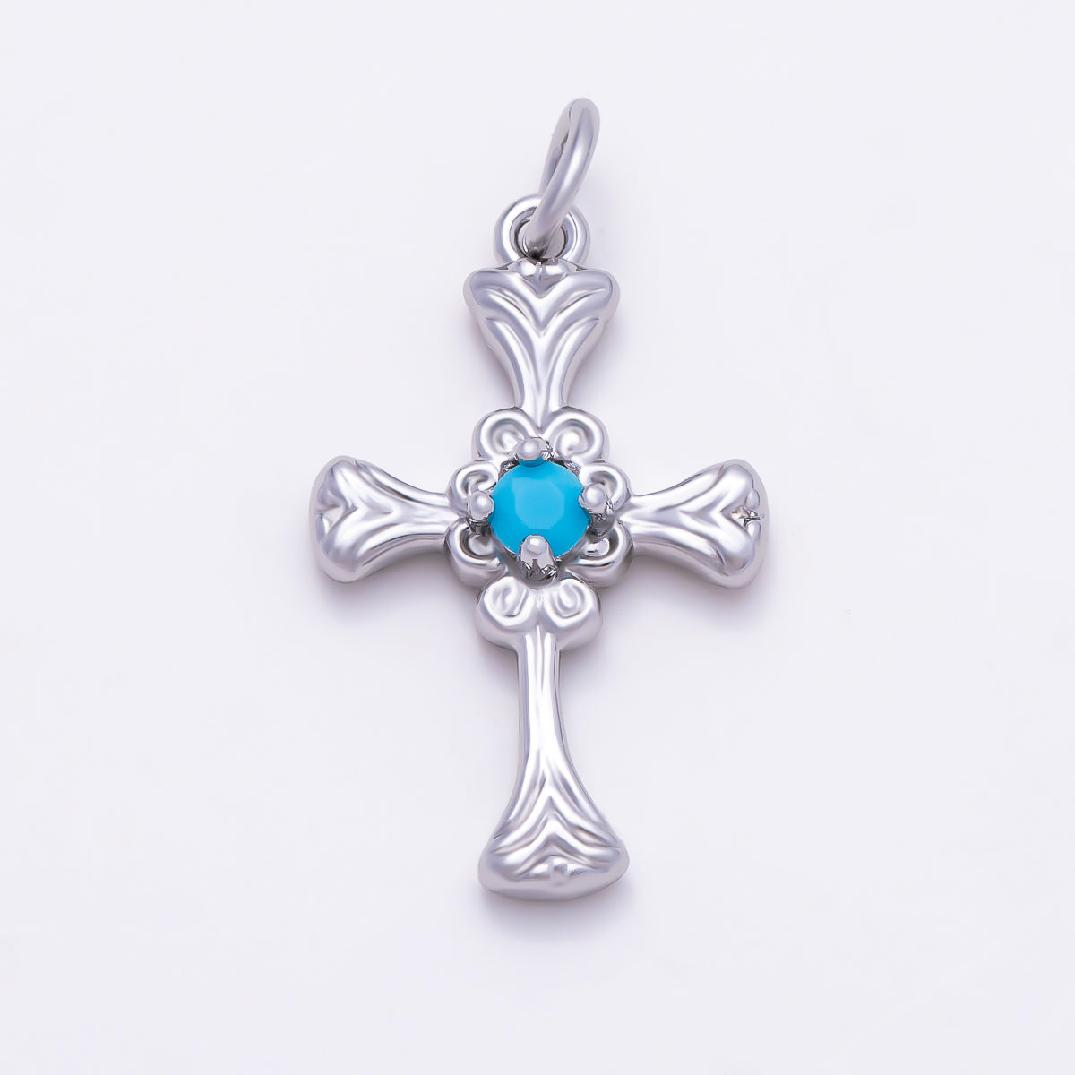 16K Gold Filled 22mm Turquoise CZ Vintage Filigree Cross Religious Charm in Gold & Silver | Charms-01865 - Charms-01866