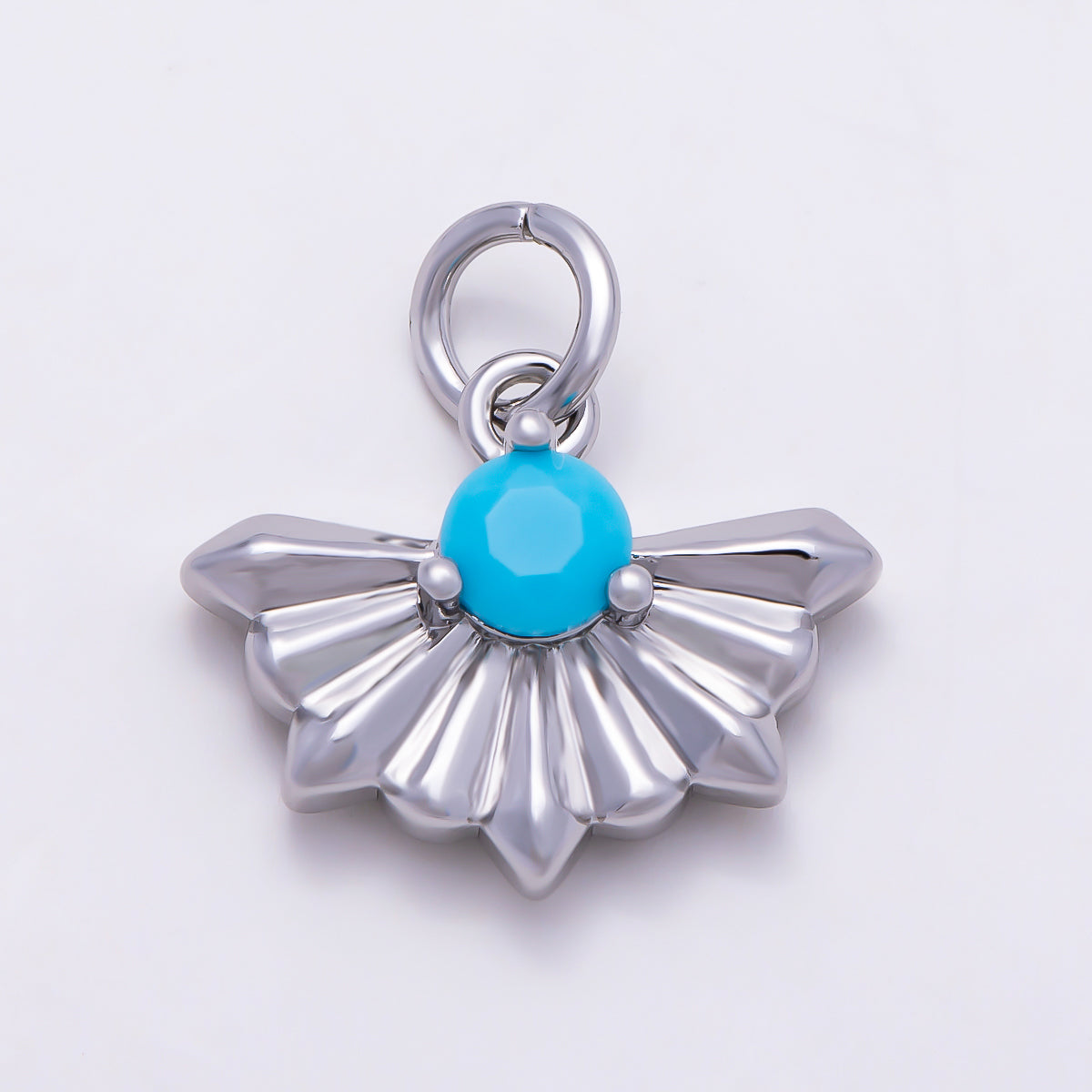 16K Gold Filled 14mm Turquoise CZ Fan Shaped Sunburst Charm in Gold & Silver | Charms-01867 - Charms-01868
