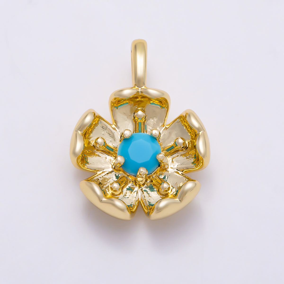 16K Gold Filled 17mm Turquoise CZ 3D Cupped Flower Charm | Charms-01871 - Charms-01872