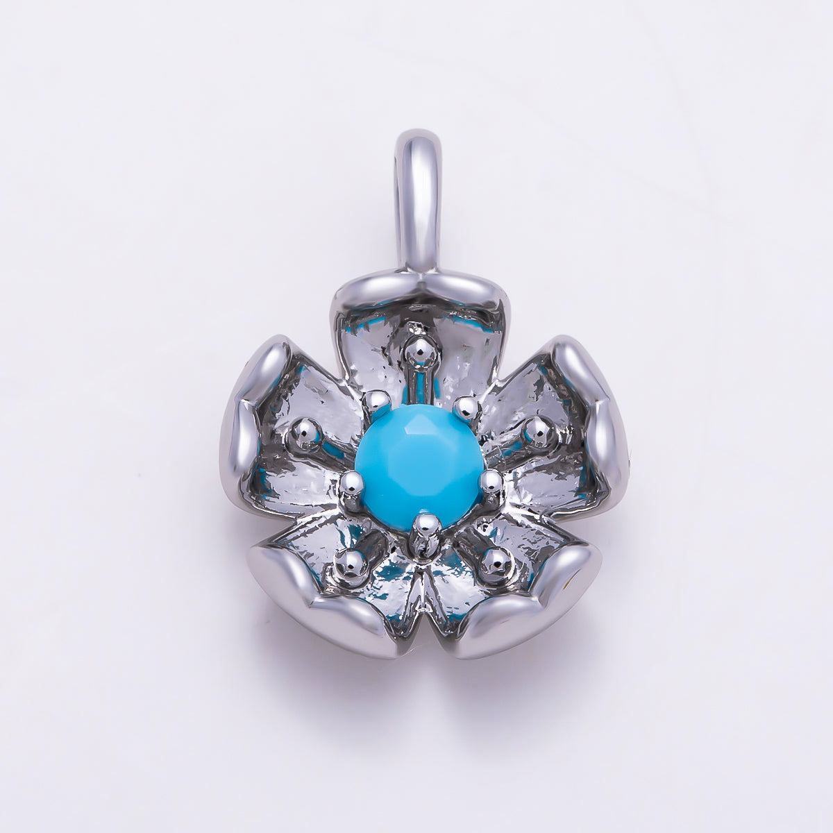 16K Gold Filled 17mm Turquoise CZ 3D Cupped Flower Charm | Charms-01871 - Charms-01872
