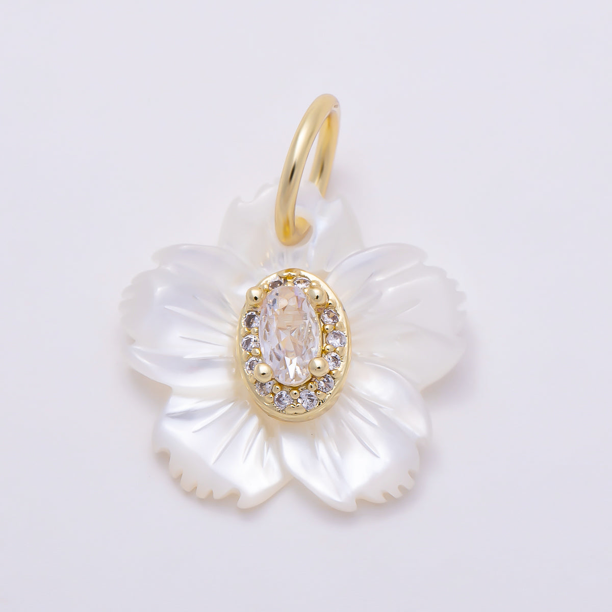 16K Gold Filled 17mm Clear & Turquoise Oval Bezel CZ Mother of Pearl Cherry Blossom Flower Charm | Charms-01877 - Charms-01878