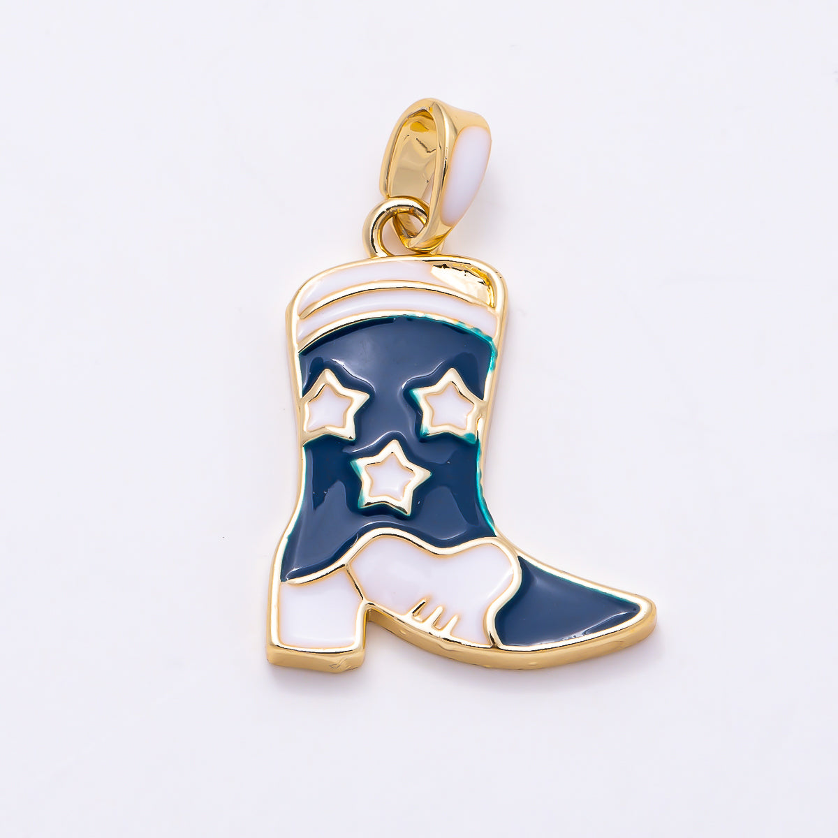 16K Gold Filled 19mm Pink and Navy Western Cowboy Boot Enamel Pendant | Charms-01885 - Charms-01886