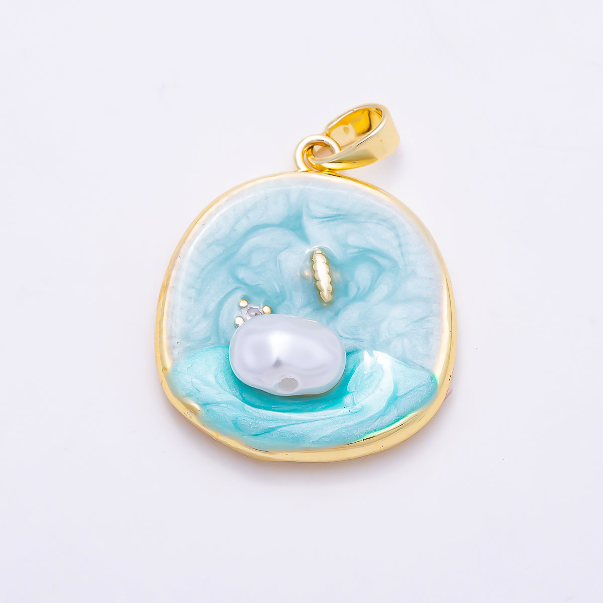 16K Gold Filled 22mm White Baroque Freshwater Pearl Ocean Beach Charm | Charms-01887