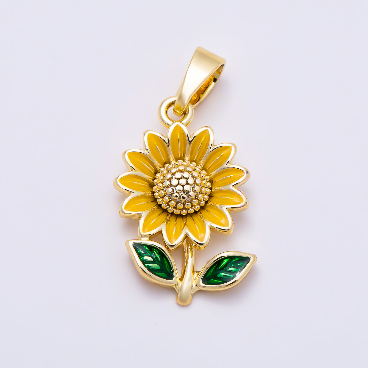 16K Gold Filled 17mm Blooming Sunflower Yellow Enamel Pendant | Charms-01889