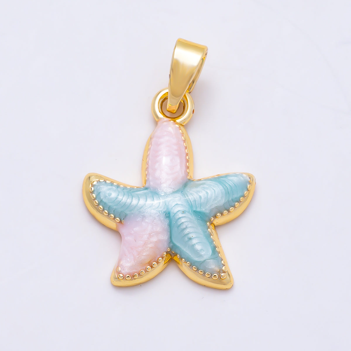 16K Gold Filled 17mm Pink, Blue Enamel Ocean Beach Starfish Pendant | Charms-01891