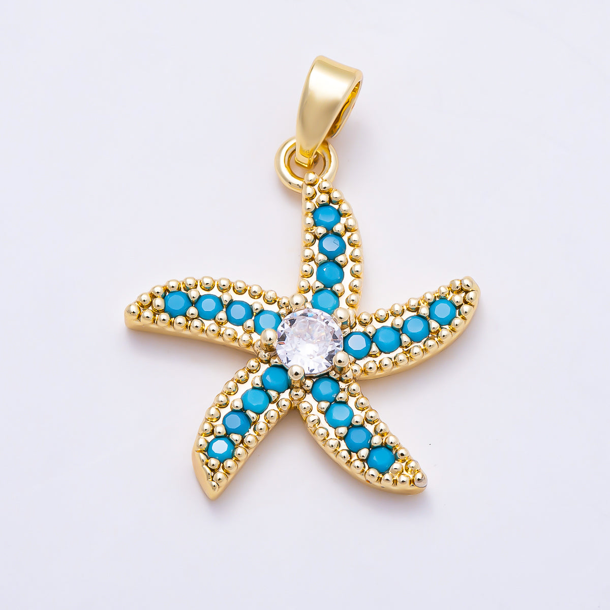 16K Gold Filled 20mm Turquoise Micro Paved Solitaire CZ Starfish Ocean Pendant in Gold & Silver | Charms-01898 - Charms-01899