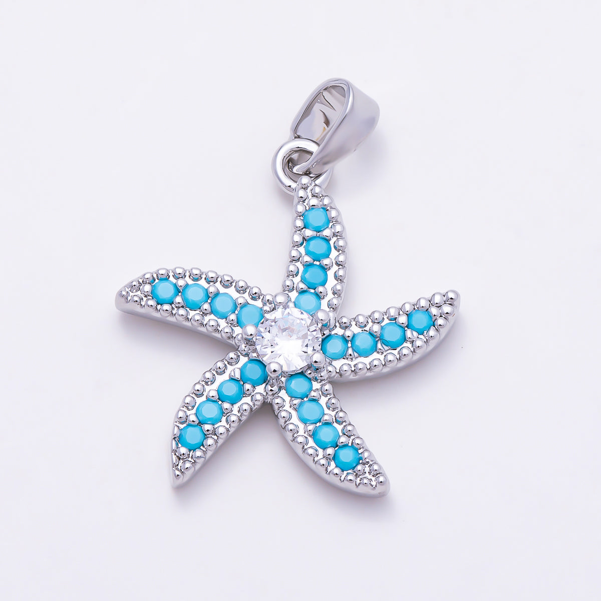 16K Gold Filled 20mm Turquoise Micro Paved Solitaire CZ Starfish Ocean Pendant in Gold & Silver | Charms-01898 - Charms-01899