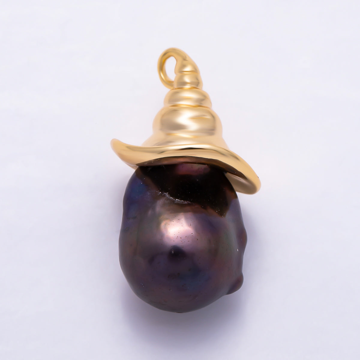 16K Gold Filled 35mm Purple Baroque Freshwater Pearl Swirl Witch Hat Charm | Charms-01901