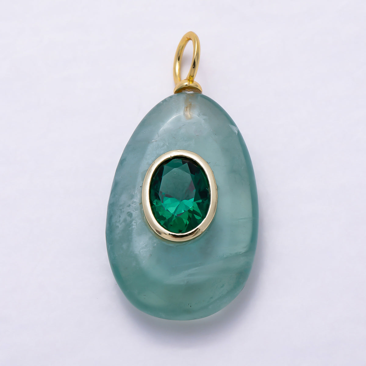 16K Gold Filled 30mm Green Aventurine Oval Bezel CZ Natural Gemstone Teardrop Charm | Charms-01904 - Charms-01905