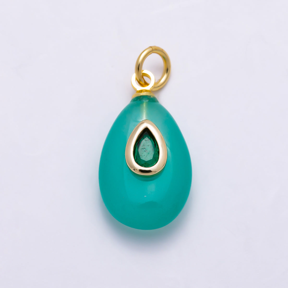 16K Gold Filled 18mm Emerald Teardrop Bezel CZ Turquoise Natural Gemstone Teardrop Charm | Charms-01906