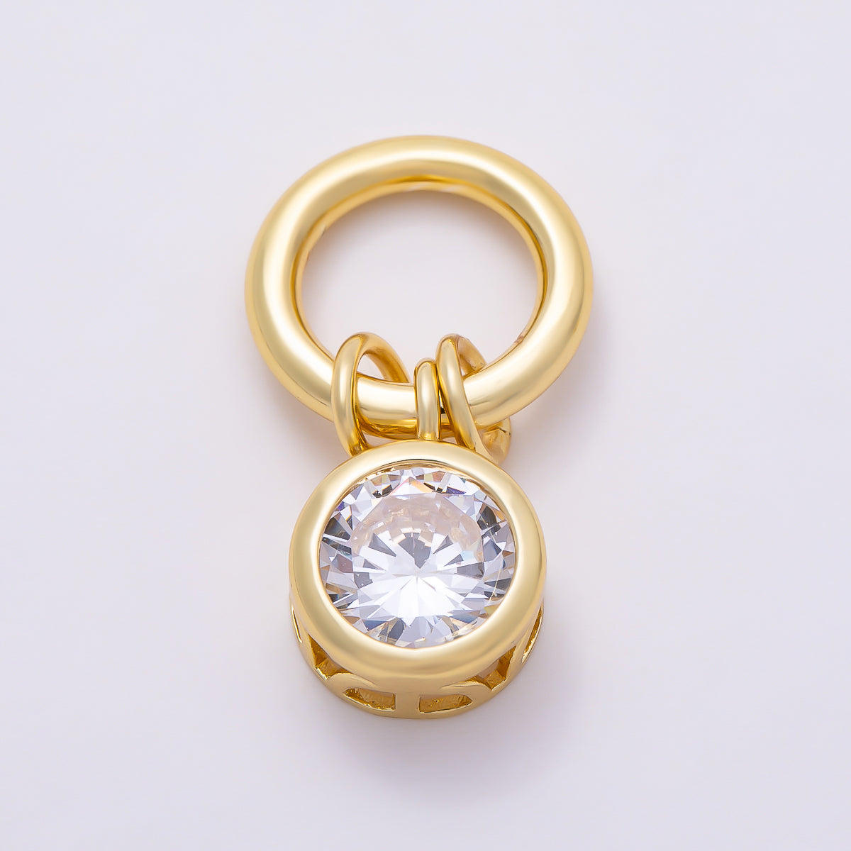 16K Gold Filled 15mm Clear CZ Bezel-Set Round Mini Dangle Charm | Charms-01907