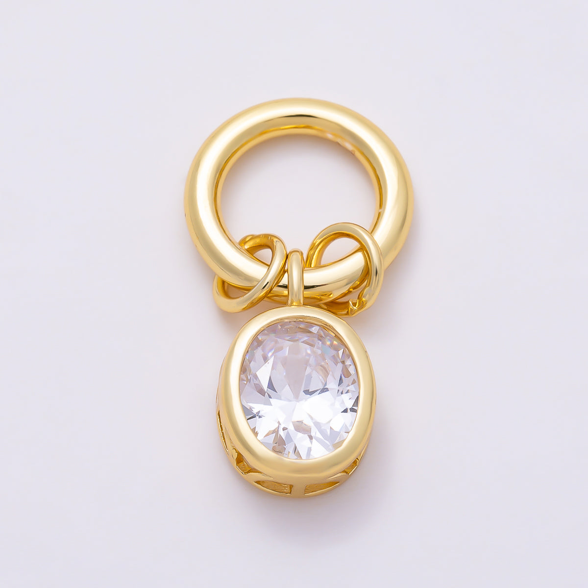 16K Gold Filled 17mm Clear CZ Bezel-Set Oval Mini Dangle Charm | Charms-01908