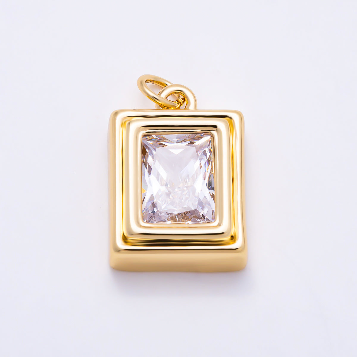 16K Gold Filled 18mm Clear CZ Geometric Rectangular Bezel Charm | Charms-01912 - Charms-01913
