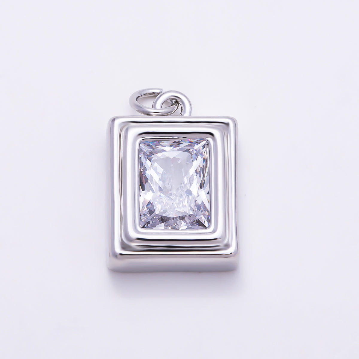 16K Gold Filled 18mm Clear CZ Geometric Rectangular Bezel Charm | Charms-01912 - Charms-01913