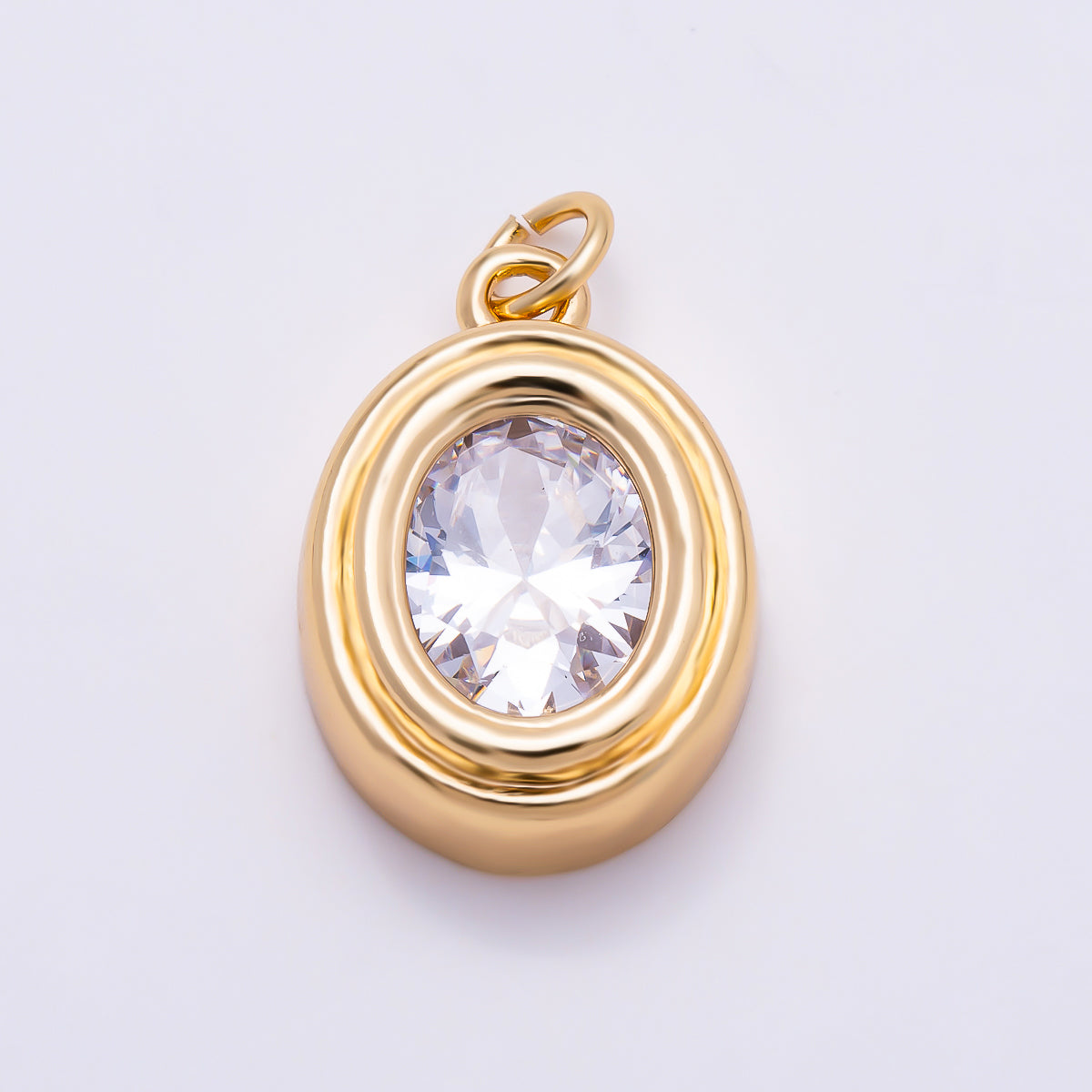 16K Gold Filled 19mm Clear CZ Oval Geometric Bezel Charm | Charms-01916 - Charms-01917