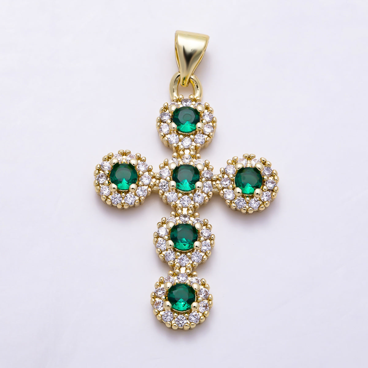 16K Gold Filled 29mm Multi Color Micro Paved CZ Cross Religious Pendant | Charms-01918 - Charms-01920