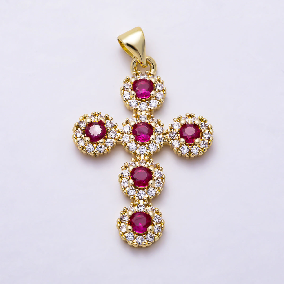 16K Gold Filled 29mm Multi Color Micro Paved CZ Cross Religious Pendant | Charms-01918 - Charms-01920