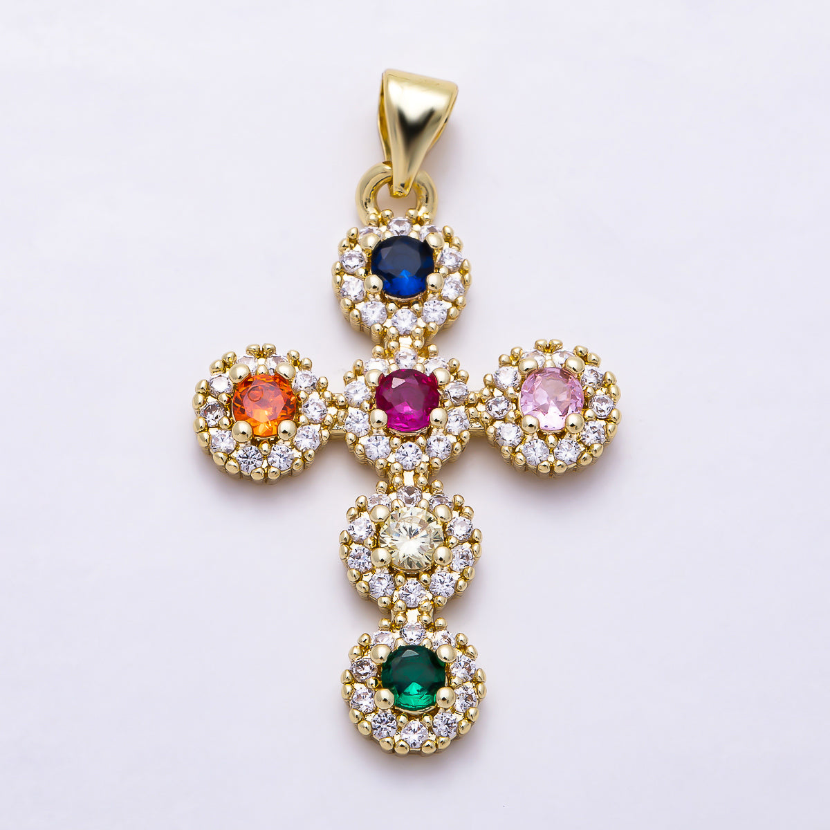 16K Gold Filled 29mm Multi Color Micro Paved CZ Cross Religious Pendant | Charms-01918 - Charms-01920