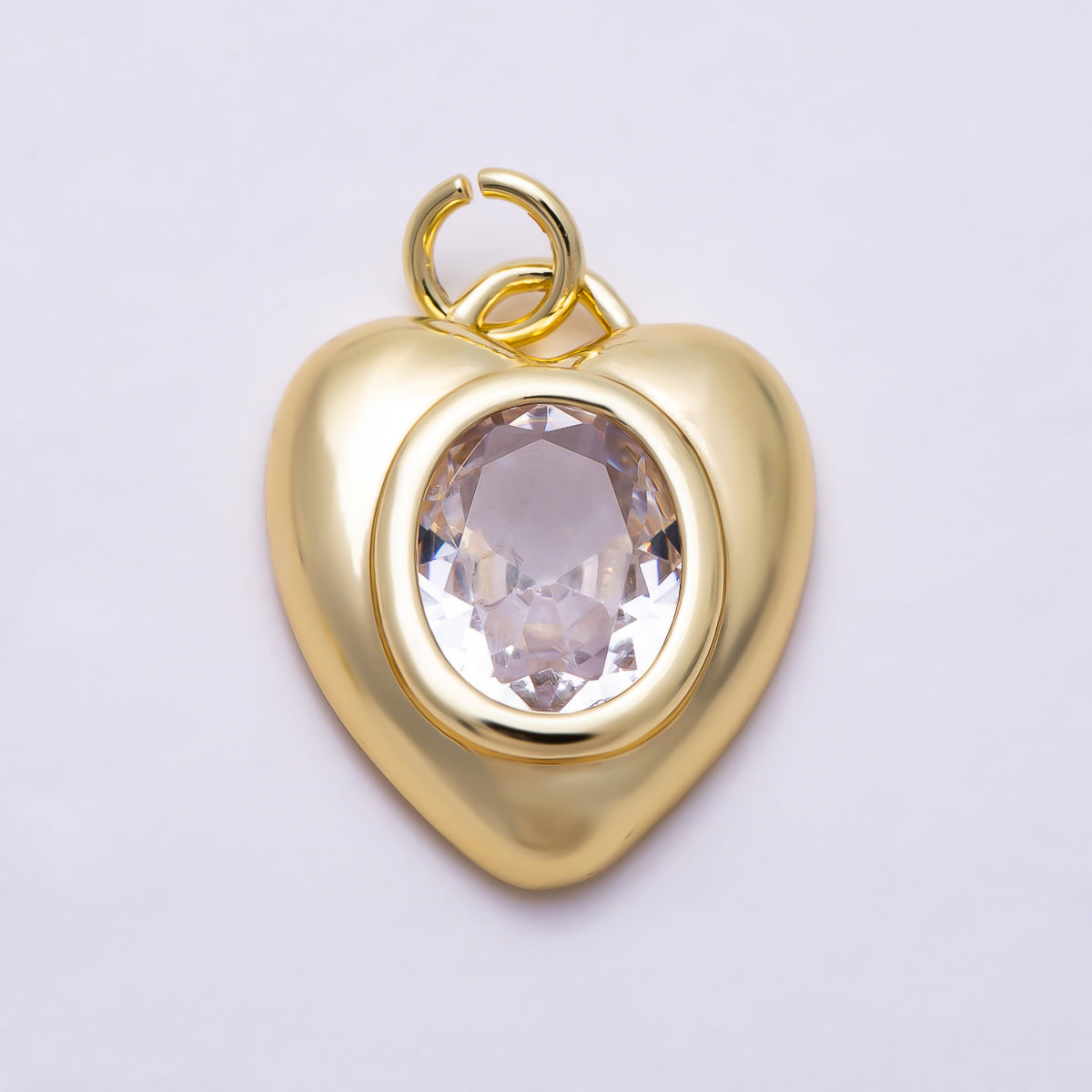 16K Gold Filled 18mm Emerald, Turquoise, and Clear Oval Faceted CZ Puffy Heart Pendant | Charms-01921 - Charms-01923