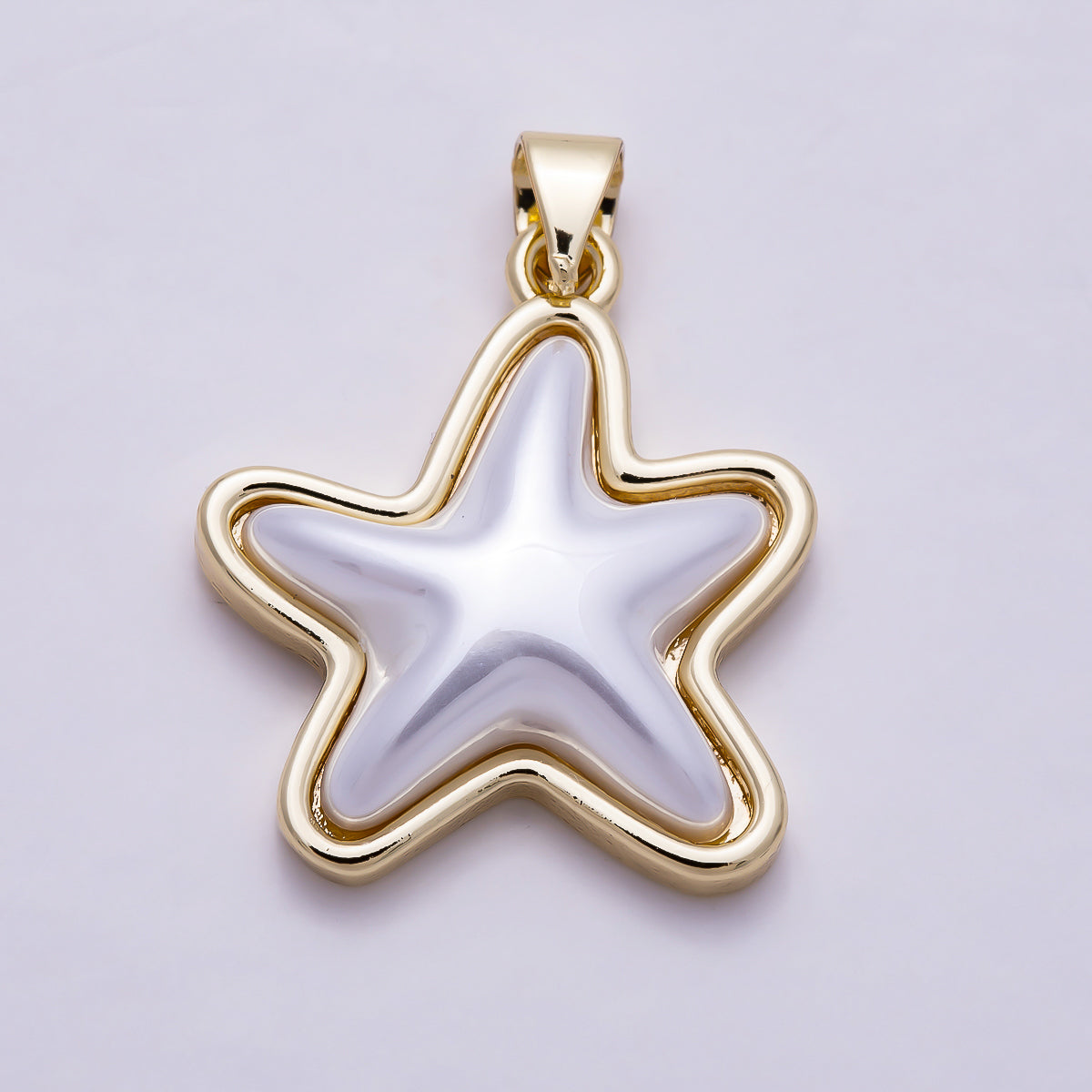 16K Gold Filled 23mm White Enamel Puffy Star Pendant | Charms-01928