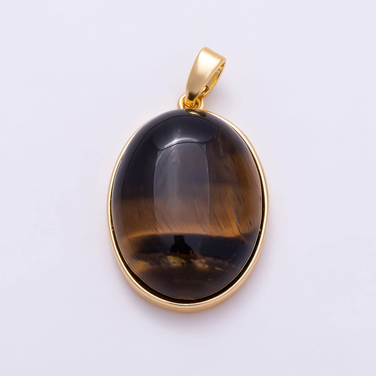 16K Gold Filled 23mm Classic Oval Bezel Dark Tiger Eye Cabochon Natural Gemstone Pendant | Charms-01942 - Charms-01943