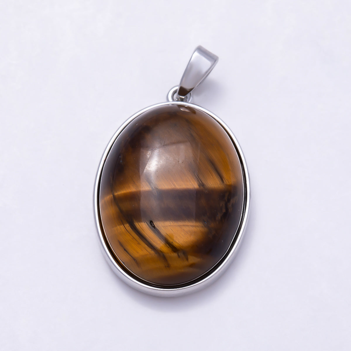 16K Gold Filled 23mm Classic Oval Bezel Dark Tiger Eye Cabochon Natural Gemstone Pendant | Charms-01942 - Charms-01943