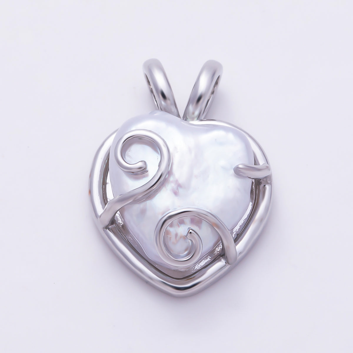 16K Gold Filled 21mm White Freshwater Pearl Swirl Wire Wrap Heart Pendant in Gold & Silver | Charms-01944 - Charms-01945