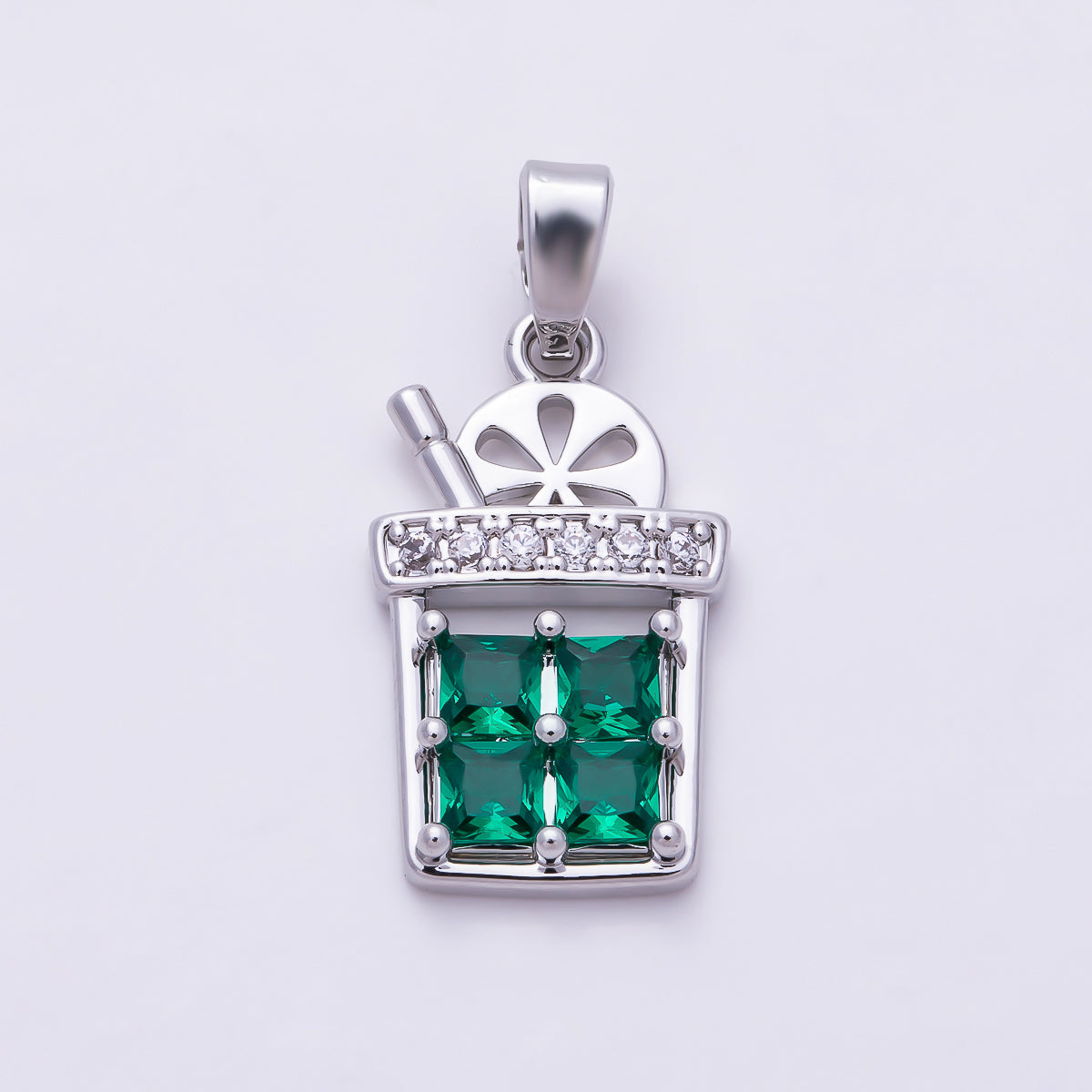 16K Gold Filled 18mm Emerald Green CZ Iced Lemonade Juice Cup Pendant | Charms-01946 - Charms-01947