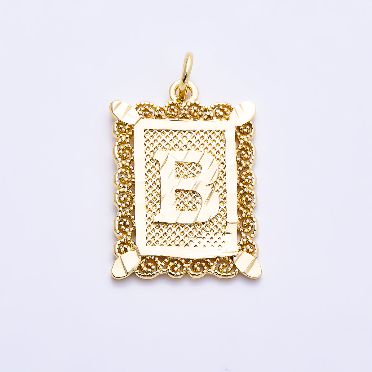 16K Gold Filled 21mm Vintage Tile Tag Initial Alphabet Charm (A–Z) | Charms-01952 - Charms-