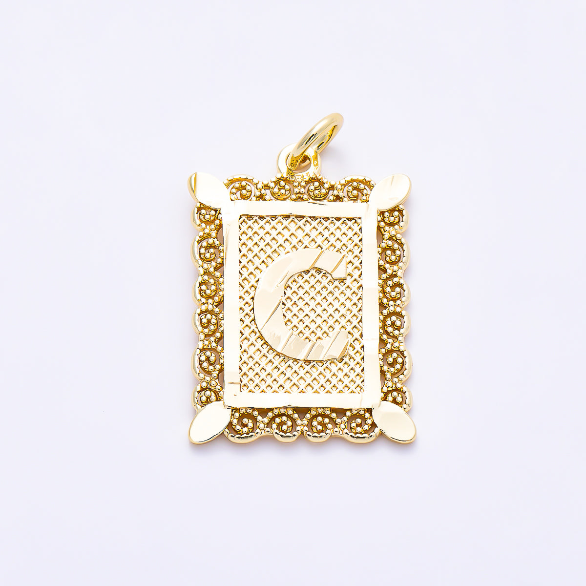 16K Gold Filled 21mm Vintage Tile Tag Initial Alphabet Charm (A–Z) | Charms-01952 - Charms-
