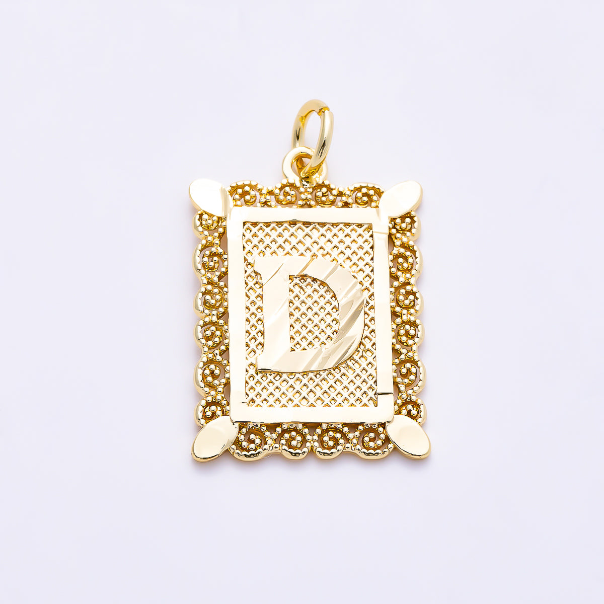 16K Gold Filled 21mm Vintage Tile Tag Initial Alphabet Charm (A–Z) | Charms-01952 - Charms-