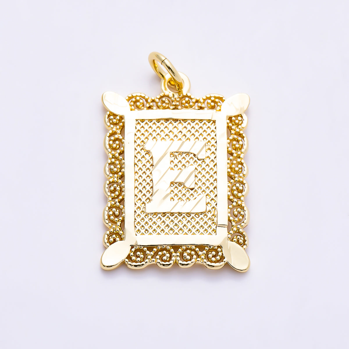 16K Gold Filled 21mm Vintage Tile Tag Initial Alphabet Charm (A–Z) | Charms-01952 - Charms-