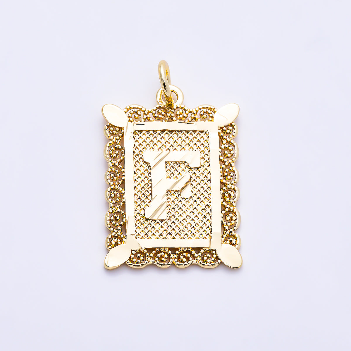 16K Gold Filled 21mm Vintage Tile Tag Initial Alphabet Charm (A–Z) | Charms-01952 - Charms-