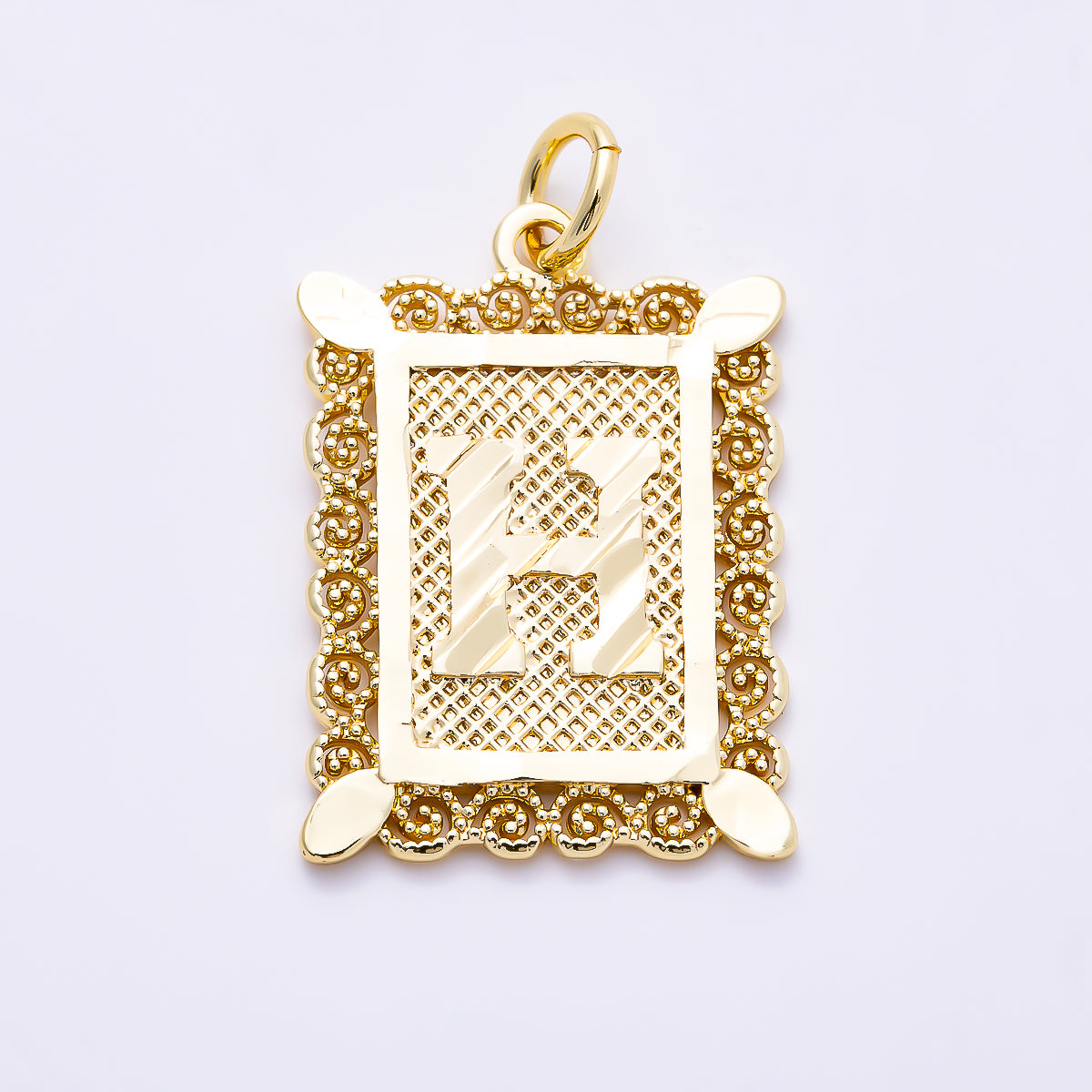 16K Gold Filled 21mm Vintage Tile Tag Initial Alphabet Charm (A–Z) | Charms-01952 - Charms-