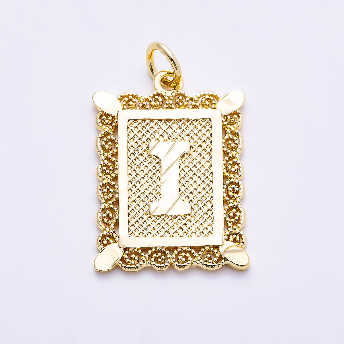 16K Gold Filled 21mm Vintage Tile Tag Initial Alphabet Charm (A–Z) | Charms-01952 - Charms-