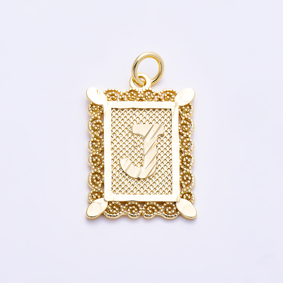 16K Gold Filled 21mm Vintage Tile Tag Initial Alphabet Charm (A–Z) | Charms-01952 - Charms-
