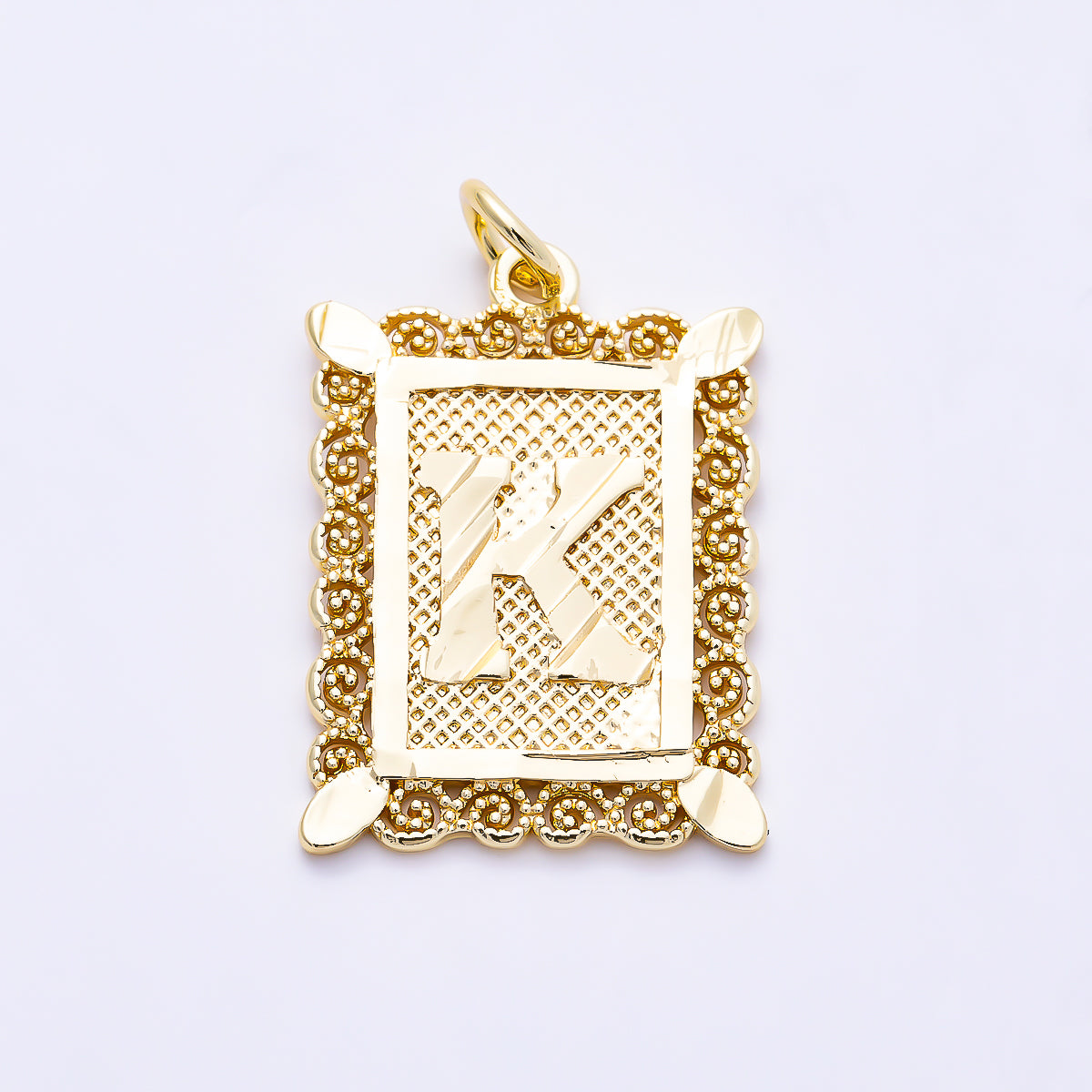 16K Gold Filled 21mm Vintage Tile Tag Initial Alphabet Charm (A–Z) | Charms-01952 - Charms-