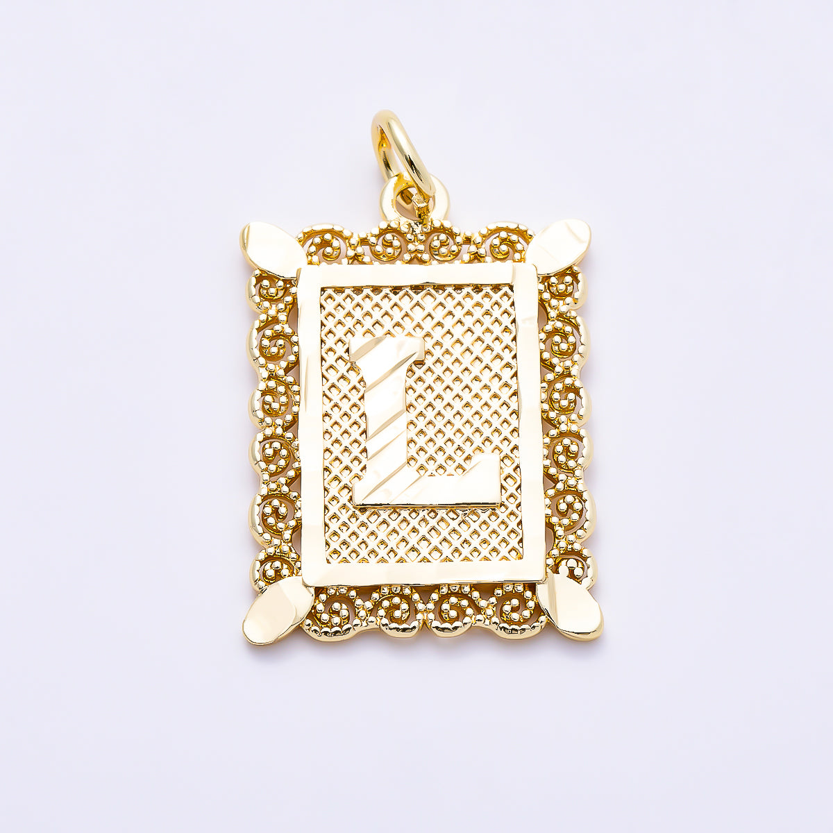 16K Gold Filled 21mm Vintage Tile Tag Initial Alphabet Charm (A–Z) | Charms-01952 - Charms-