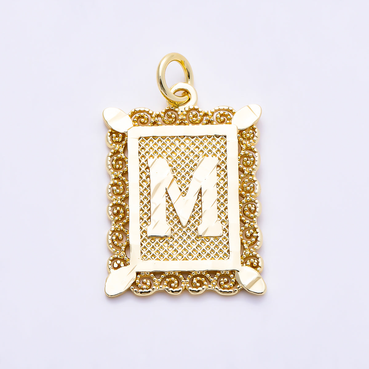 16K Gold Filled 21mm Vintage Tile Tag Initial Alphabet Charm (A–Z) | Charms-01952 - Charms-