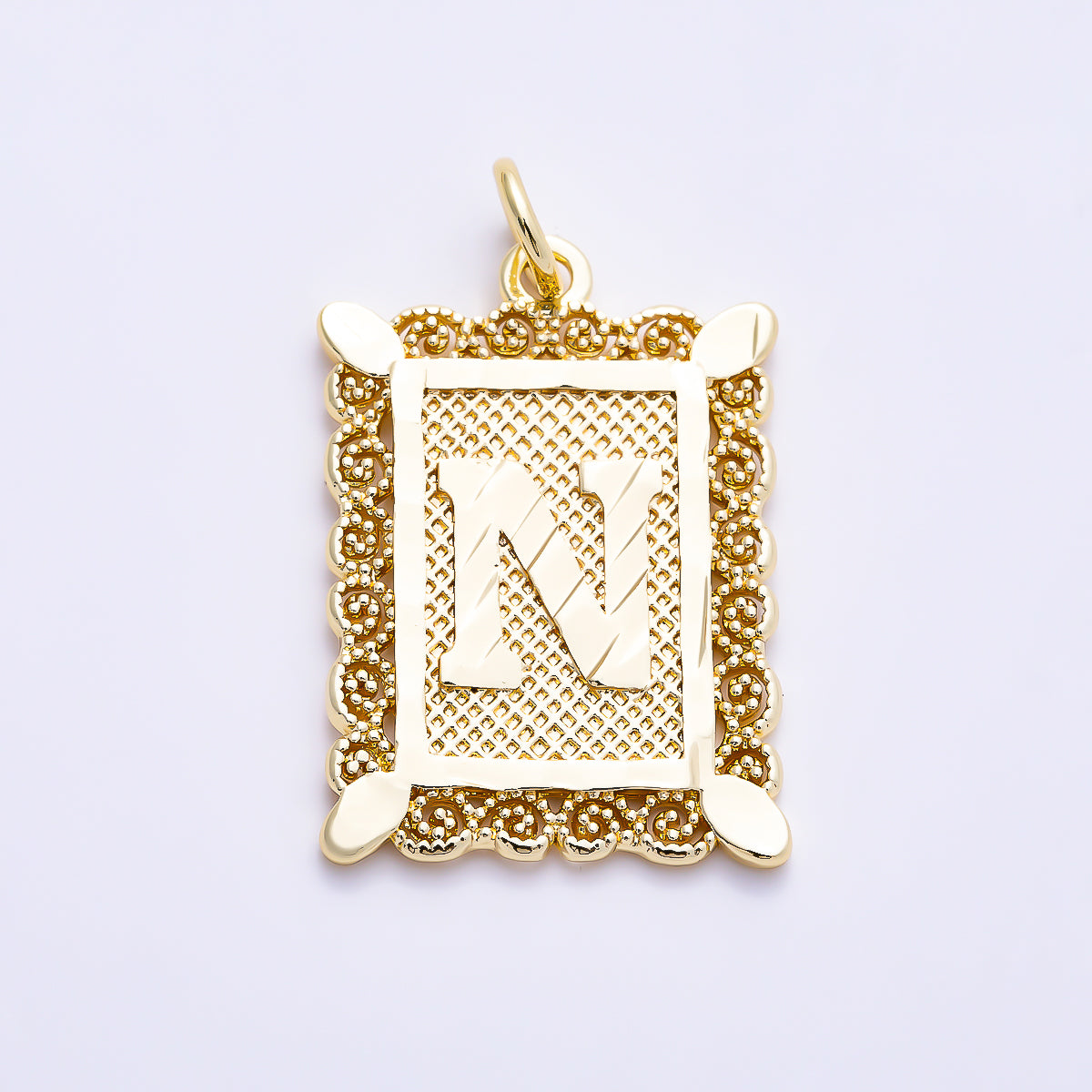 16K Gold Filled 21mm Vintage Tile Tag Initial Alphabet Charm (A–Z) | Charms-01952 - Charms-