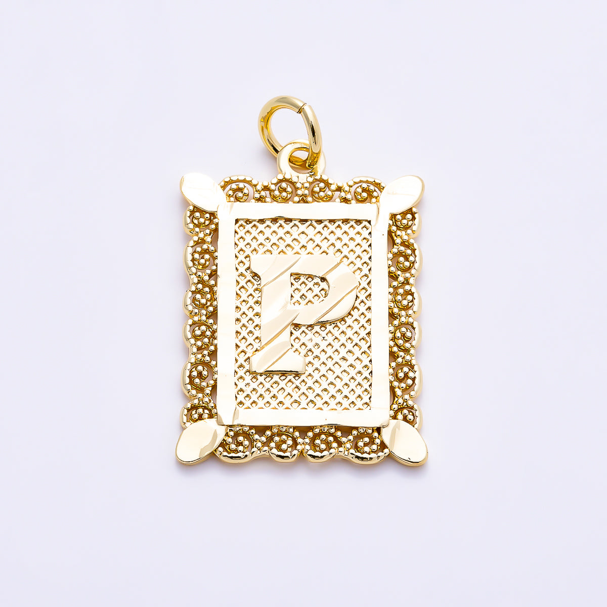 16K Gold Filled 21mm Vintage Tile Tag Initial Alphabet Charm (A–Z) | Charms-01952 - Charms-
