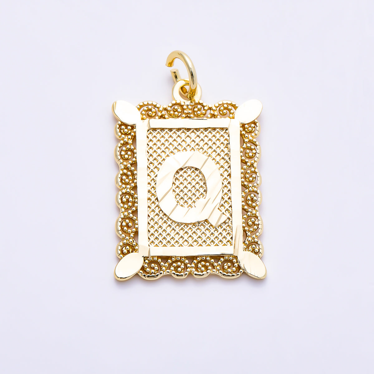 16K Gold Filled 21mm Vintage Tile Tag Initial Alphabet Charm (A–Z) | Charms-01952 - Charms-
