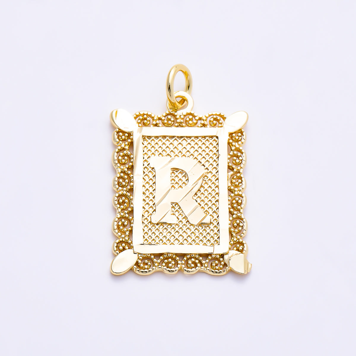 16K Gold Filled 21mm Vintage Tile Tag Initial Alphabet Charm (A–Z) | Charms-01952 - Charms-