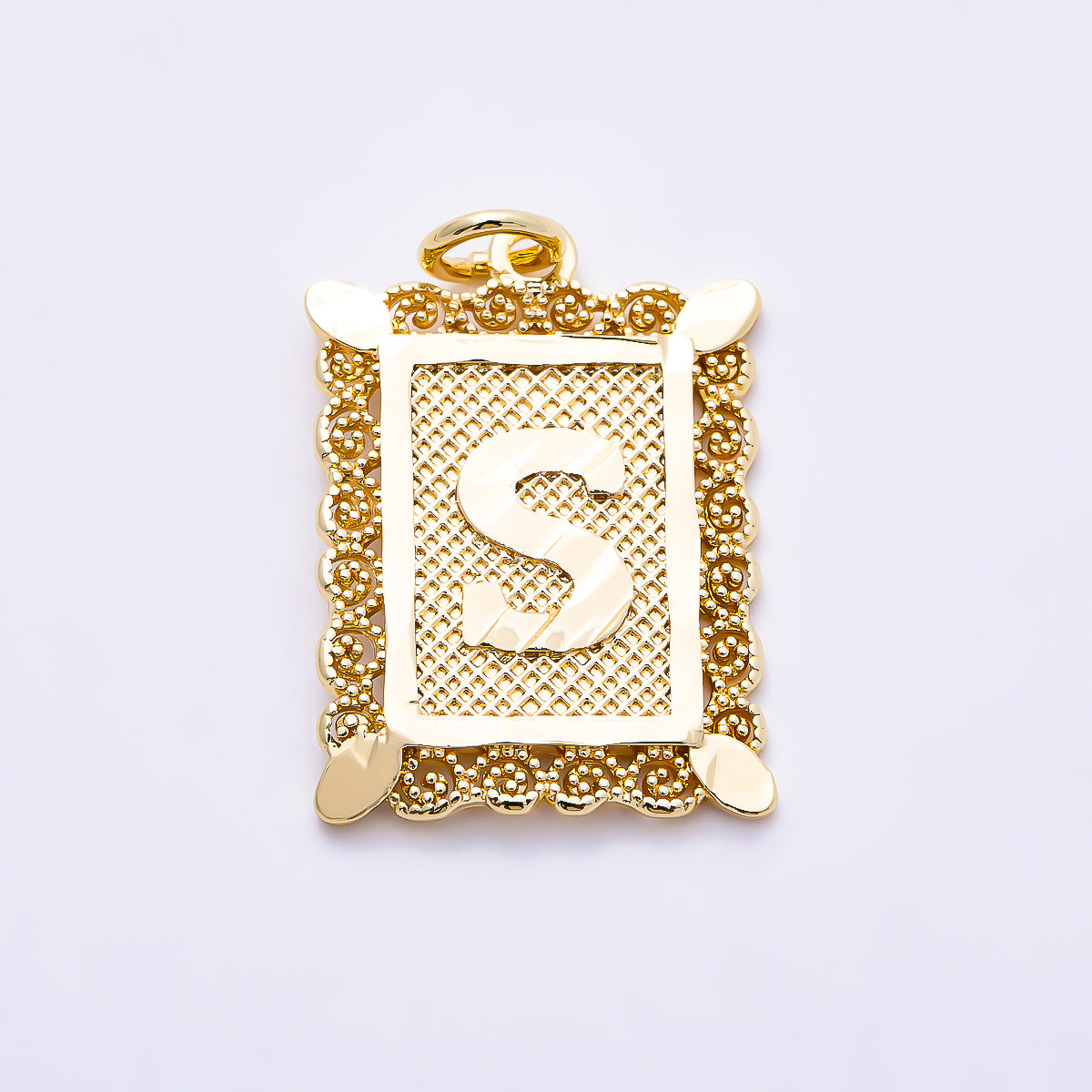16K Gold Filled 21mm Vintage Tile Tag Initial Alphabet Charm (A–Z) | Charms-01952 - Charms-