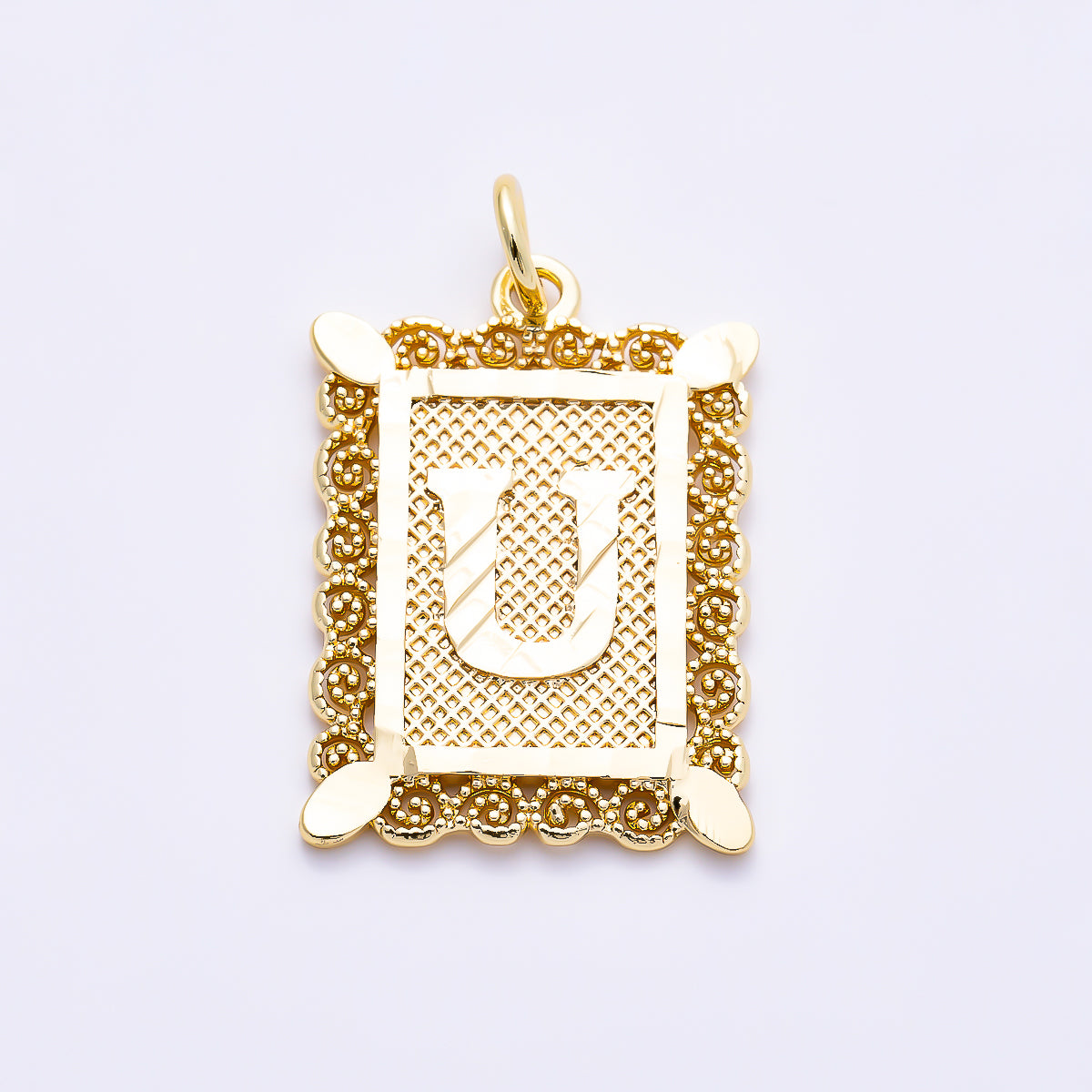 16K Gold Filled 21mm Vintage Tile Tag Initial Alphabet Charm (A–Z) | Charms-01952 - Charms-